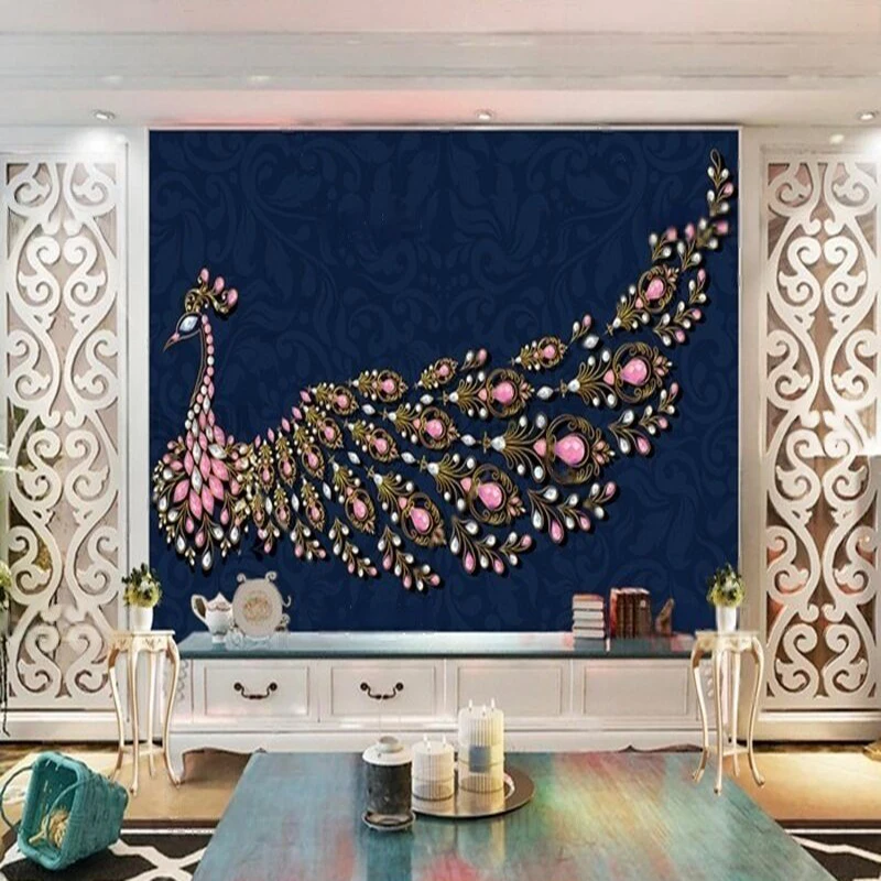 

Modern simple elegant and luxurious jewelry peacock TV luxurious home decoration background wall