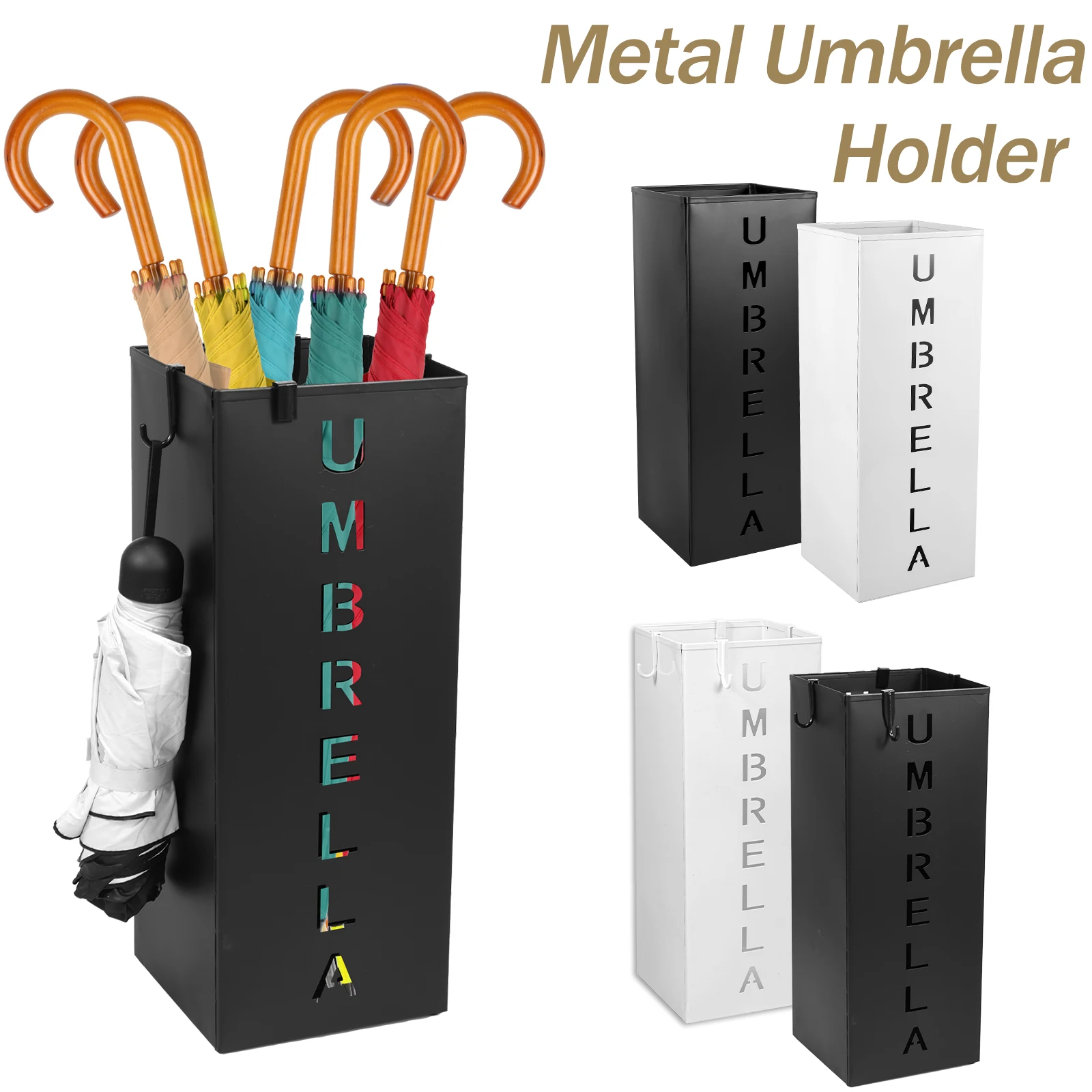 Metal Umbrella Holder Square Free Standing Umbrella Stand Rack Decorative Umbrella Holder Bin for Home Office Hotel Classroom