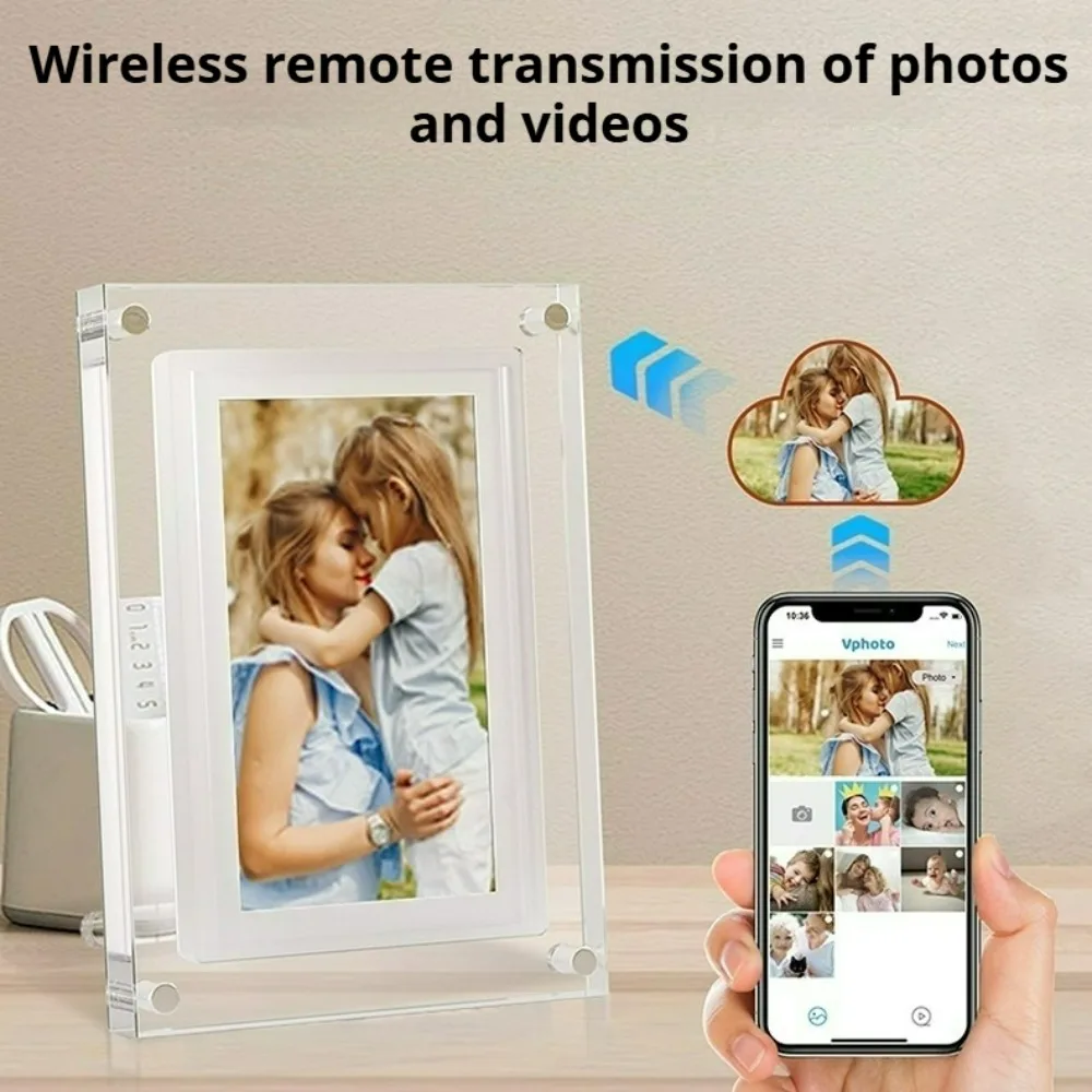 Acrylic Electronic Digital Photo Frame Photo Frame Portable 5-inch Vertical IPS Screen Storage Suitable for Desk/bedside/nursery