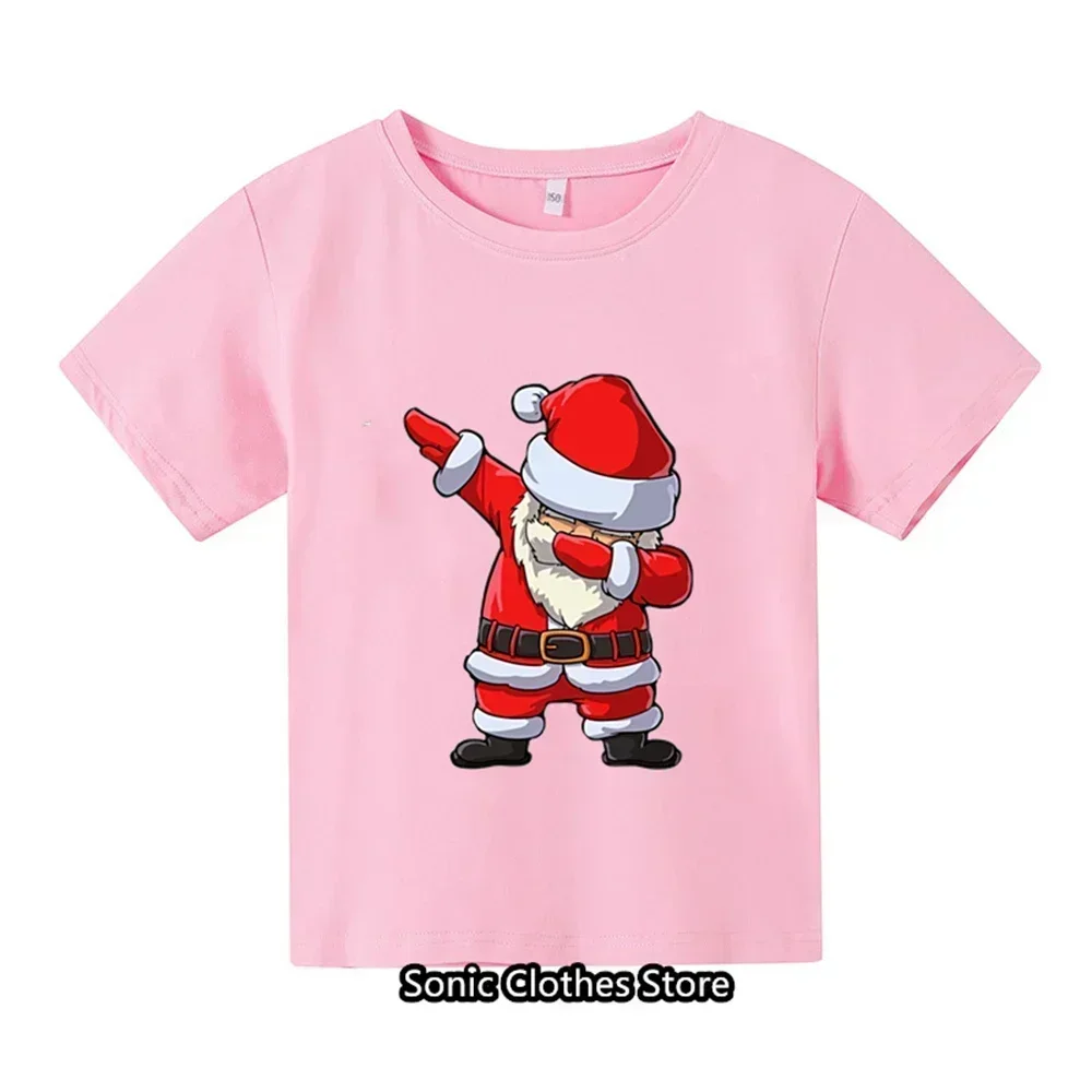 Summer New Children\'s Santa Claus Cartoon T-shirt Cartoon 3-14 Year Old Boys and Girls Printed T-shirt