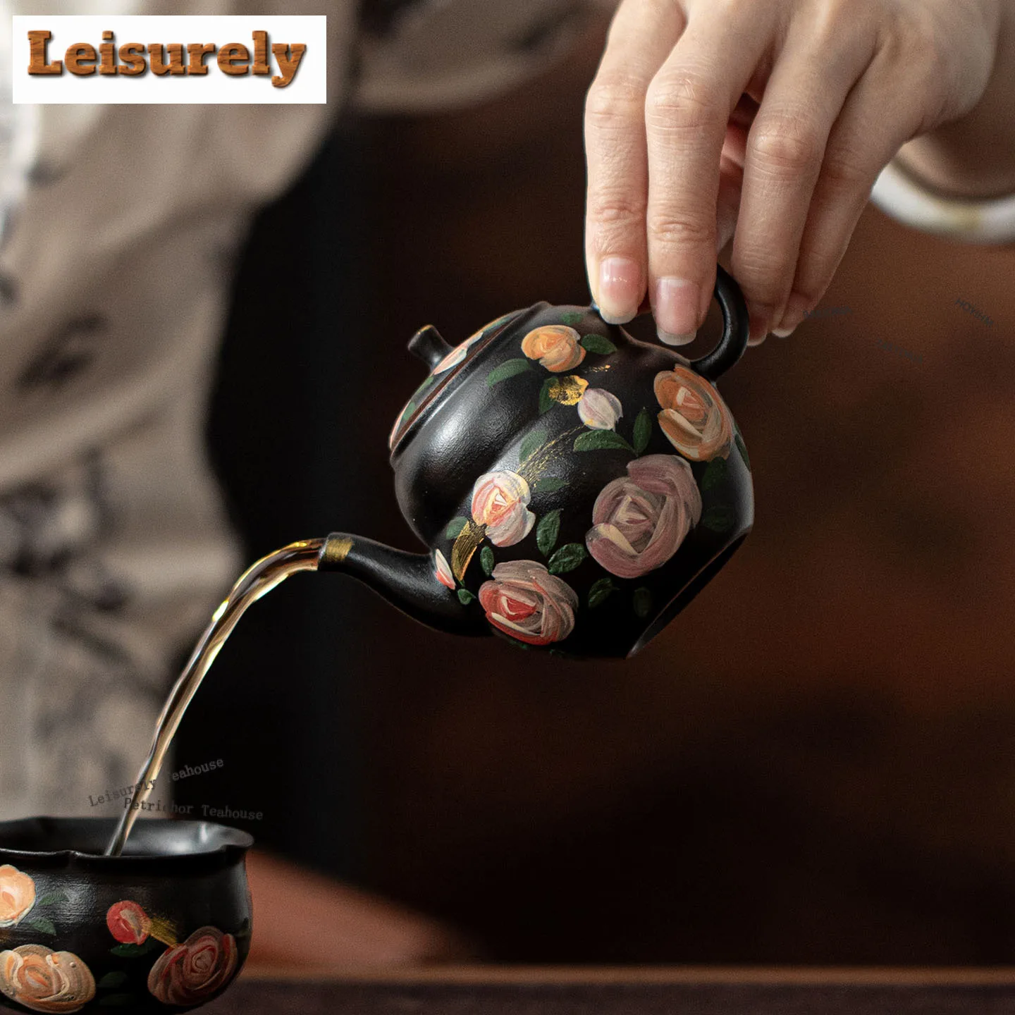 160ml Oil Painting Style Rose-scented Teapot Zen Tea Infuser Pot Tea Making Kettle With Filter Oolong Tea Drinkware Ornaments