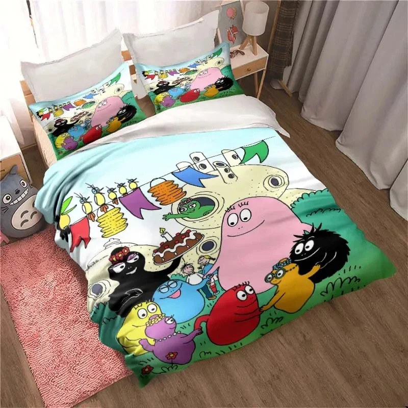 Les Barbapapa Family Cartoon 3 Piece Bedding Set Twin Duvet Cover Set All Season Quilt Cover  Bedding Set Twin Single Boys