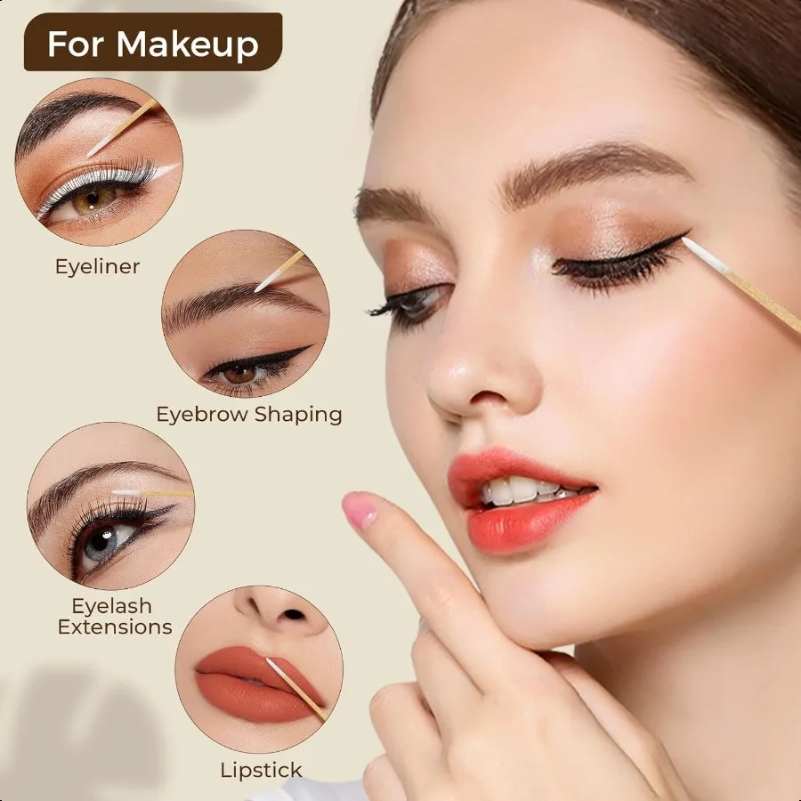 Tamponi di cotone a punta da 400 pezzi in custodia 4 applicatori con punta di cotone per microblading di precisione Mini bastoncini di tampone per trucco Cos