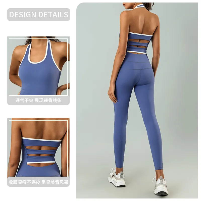 Sexy Women's Clothes Yoga Set Color Blocking Jumpsuits One Piece Fitness Rompers Sleeveless Sportswear Gym Set Workout Tracksuit