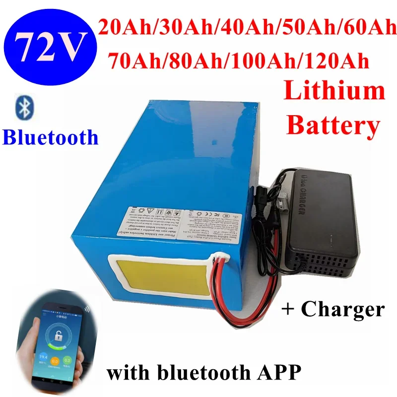 

Bateria de iões de lítio com Bluetooth, BMS App, 60Ah, 72V, 50Ah, 80Ah, 72V, 40Ah, 100Ah, 5000W, "trotinette", motocicleta, empi