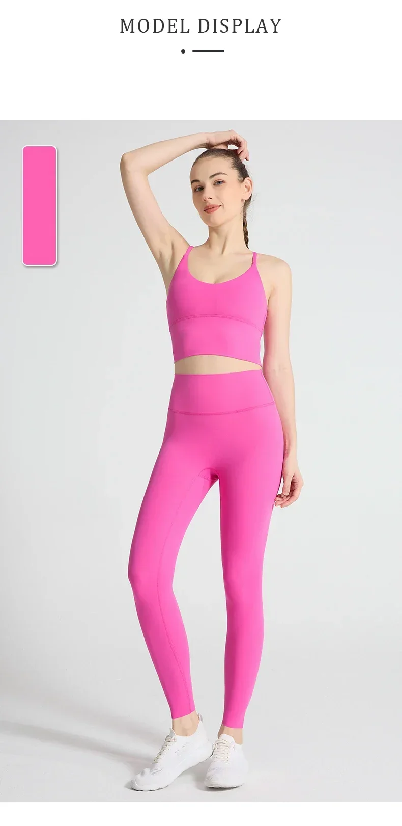 Einfarbige Weiche Damen-Sportanzüge mit Rückenkreuzdesign, Stoßfestes Sport-Top, Hochelastische Fitness-Leggings, Lauf- und Yoga-Sportsets – Detail 10