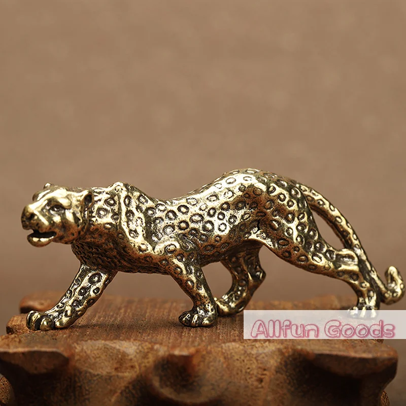 [TG835]Brass Solid Vintage Cheetah Small Statue Desktop Ornaments Lucky Animal Leopard Figurines Miniatures Crafts Decoration
