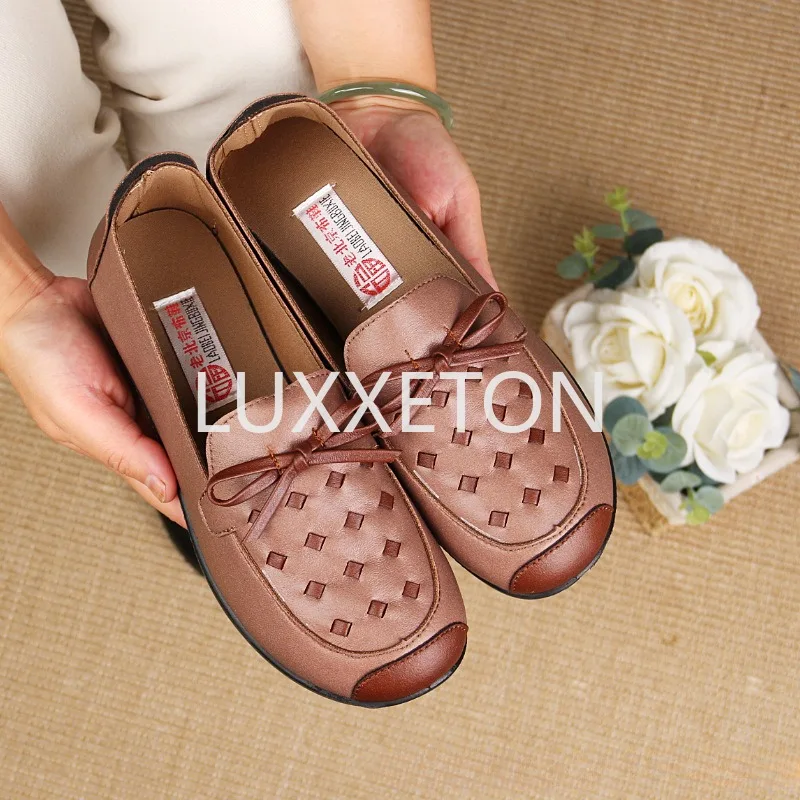 Women Flat Shoes 2024 New Fashion Cute Round White Pu Leather Breathable Summer Women Casual Anti Slip Comfortable Brown