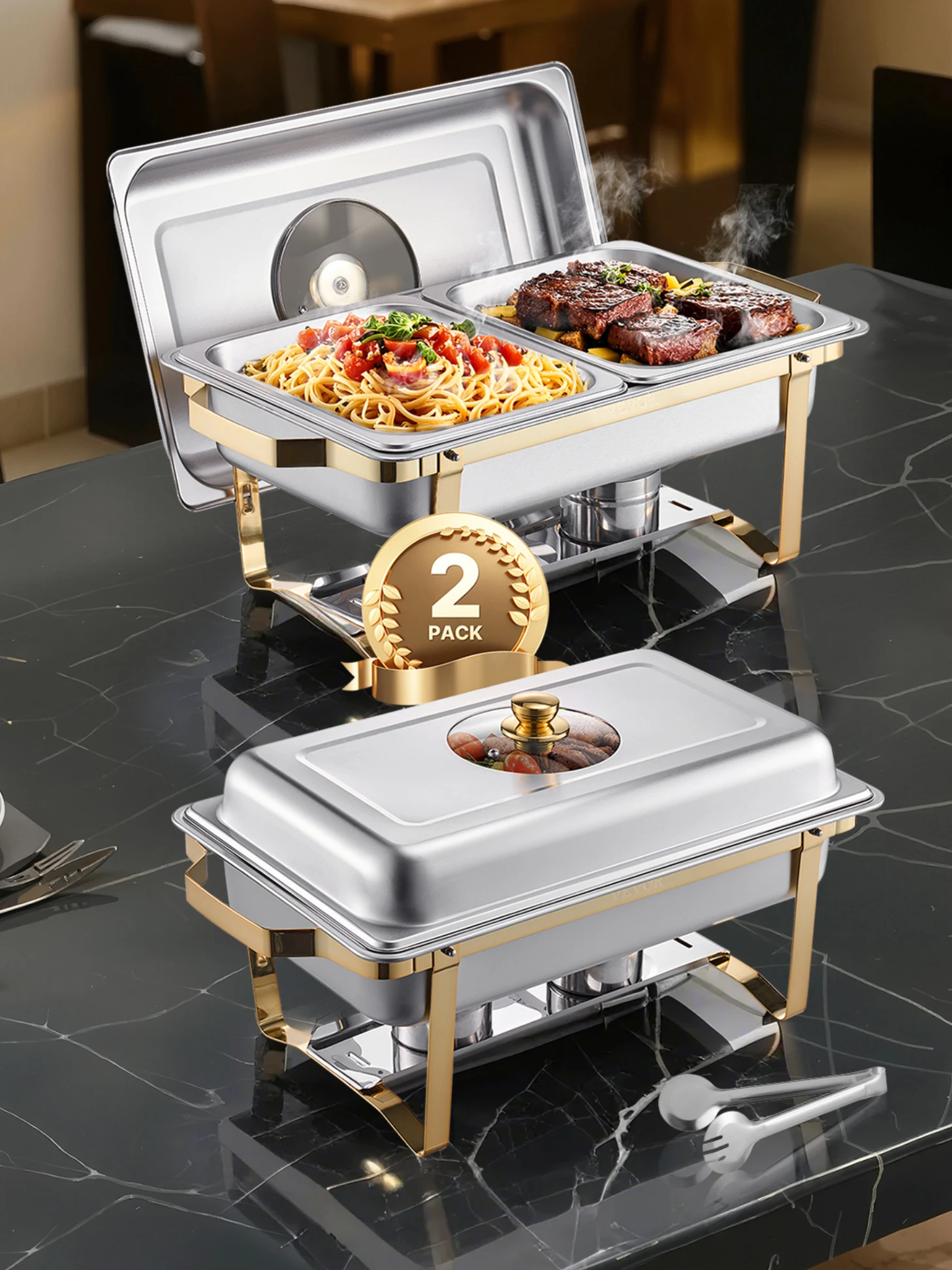 SucceBuy 2/4 Pack Komfoor Buffetset Roestvrijstalen Chafer met Halve Maat Pannen Rechthoek Catering Warmer voor Feestbanket - afbeelding 2