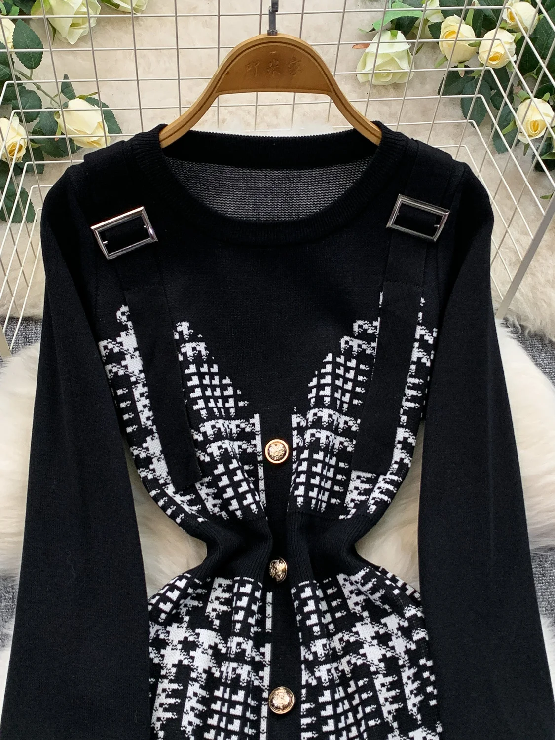 Koreanische Sle Gestrickte Midi Dr frauen Herbst Winter Button up Slim Fit Plaid Wrap Taille runde Ne Lange Sve Ci pendeln