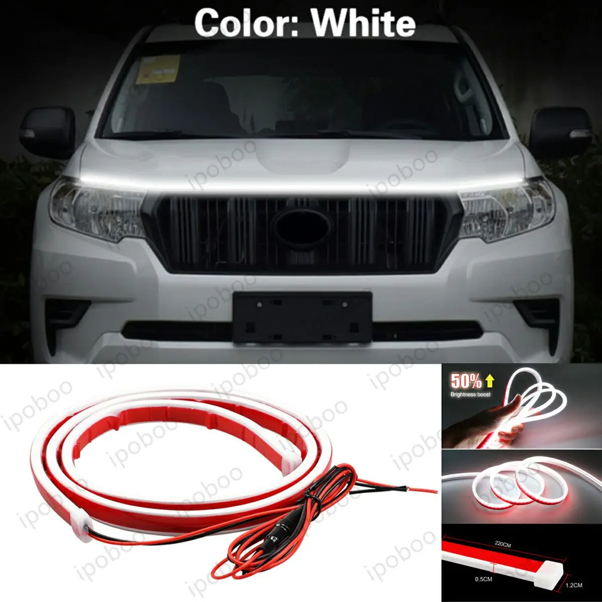 

86" LED Hood Light Strip For Toyota Prado Land cruiser Flexible Dynamic Scan Start Up Hoodbeam Kit Engine Cover Decoration Light