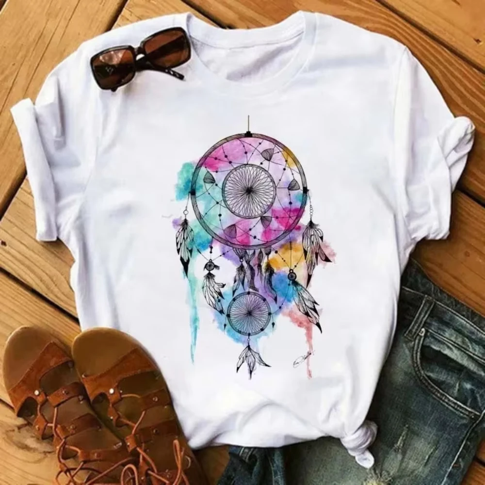 Fashion Feather Dreamcatcher T Shirt Men Women Harajuku Graphic Tees Shirt Femme Dream Catcher Women's T-shirt Clothes Tops