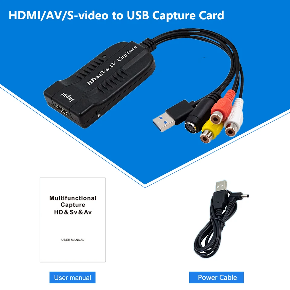 Carte de capture vidéo USB 2.0 HD/RCA/S-vidéo vers USB, dispositif d\'enregistrement audio-vidéo VHS vers convertisseur numérique pour Hi8 DVD PS4