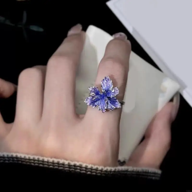 حلقات مجوهرات زهرة زرقاء أنيقة مع مواد سبيكة الفرقة القابلة للتعديل Y08E