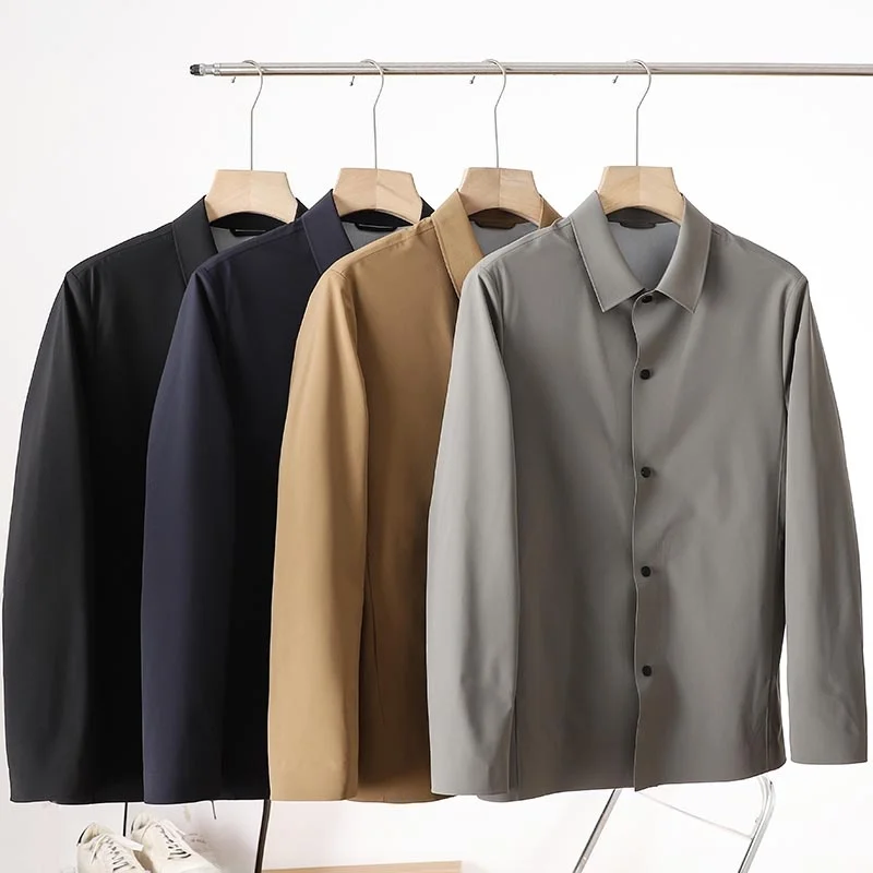 

Outdoor Men's Casual Pure Color Flip Collar Jaet Windproof Waterproof Spring Autumn Faion Urban Sle Stand Fit Long S...