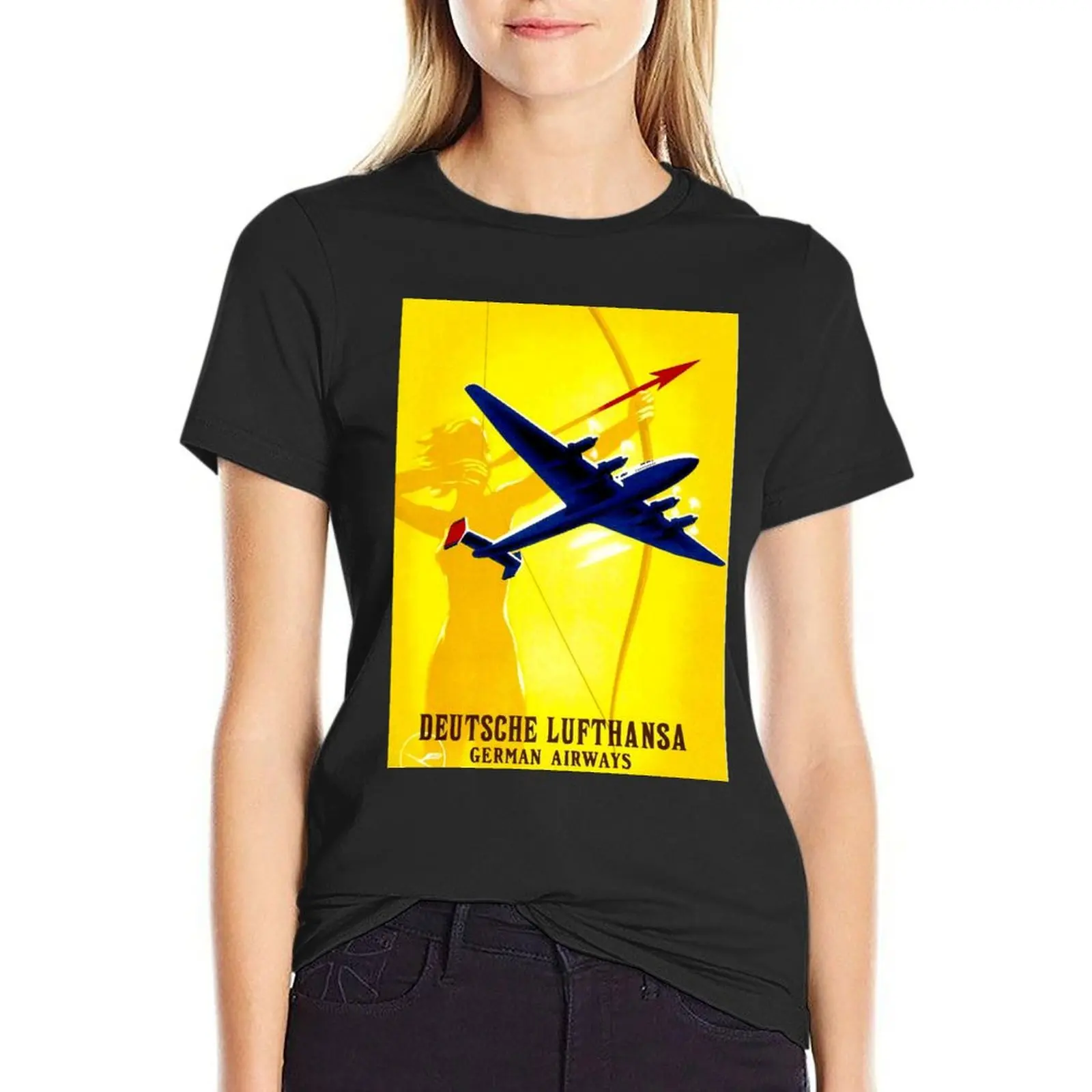 DEUTSCHE LUFTHANSA; German Airway Advertising Print T-Shirt Blouse lady clothes funny oversized workout shirts for Women