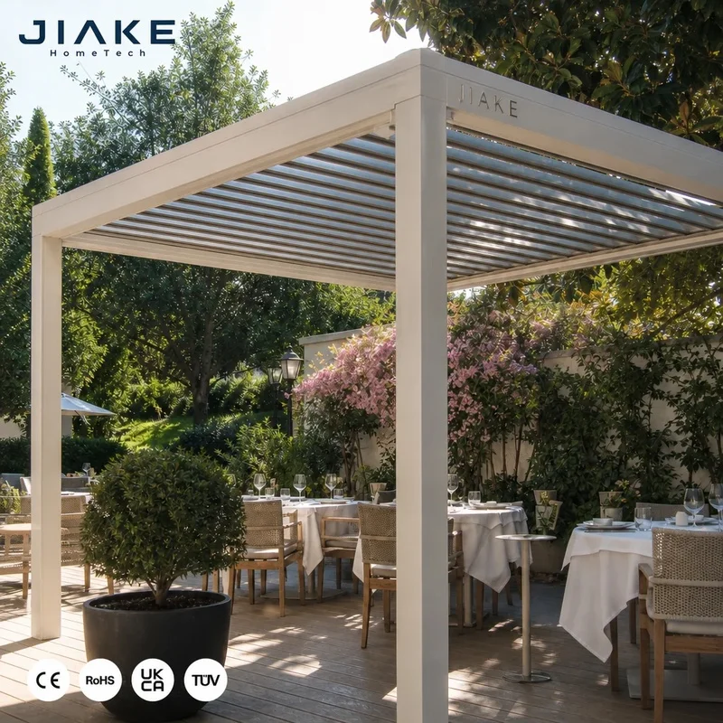 Jiake Outdoor Dining Pergola with Adjustable Louvered Roof Restaurant Garden Patio, Aluminum Pergola CE OEM/ODM