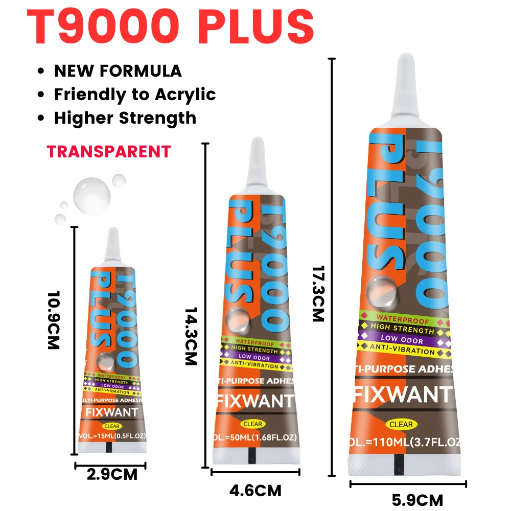 T9000 PLUS Klarer Handy-Uhr-Schmuck-Reparatur-Kontaktklebstoff, wasserdichter Leder-Textil-Stoff-Kleber, 15/50/110 ml – Detail 2