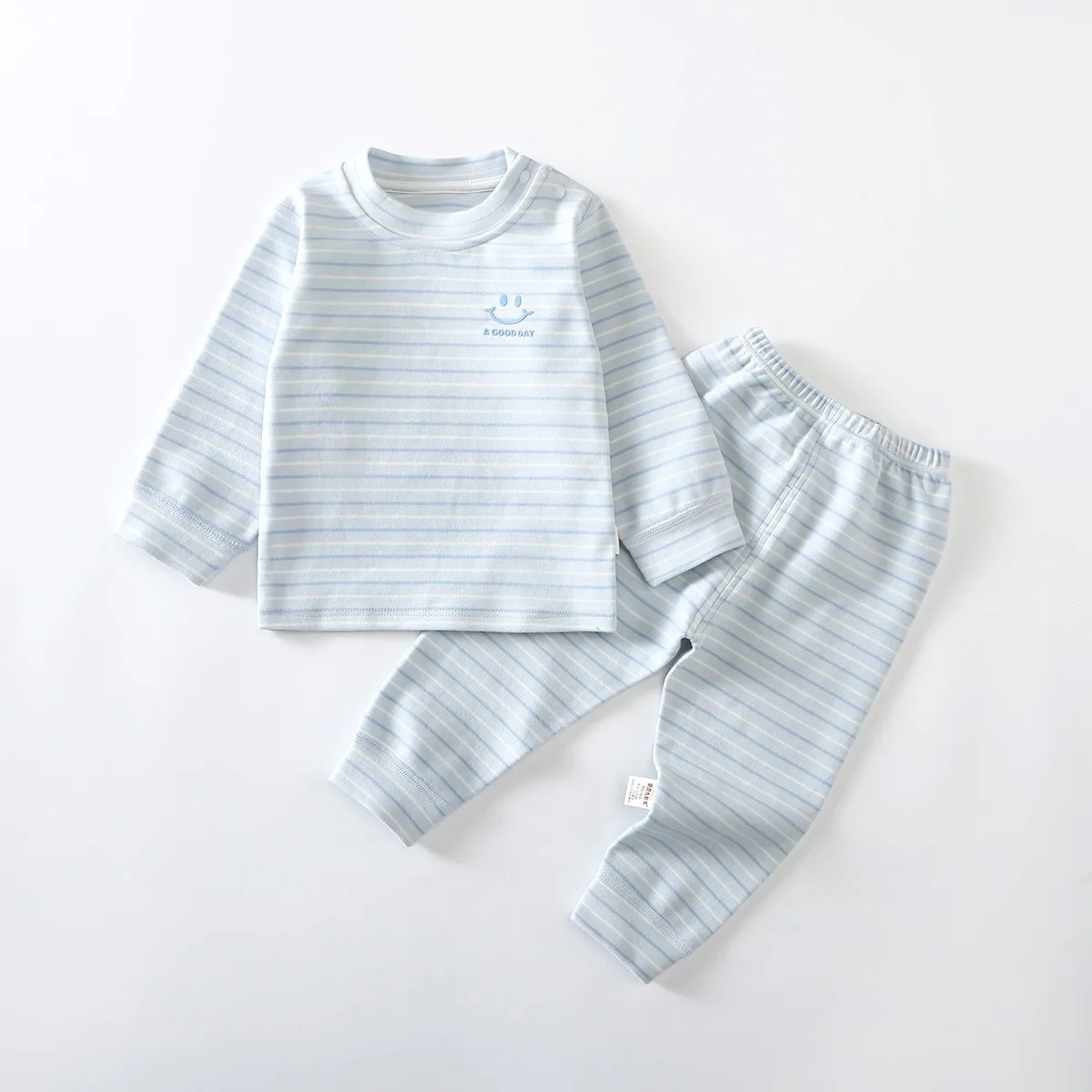 Striped Baby Cotton Underwear Set Long Sleeve Top & Pants 2pcs Stretchy Infant Base Layer Suit Fall Winter Clothes Unisex 9M-4T