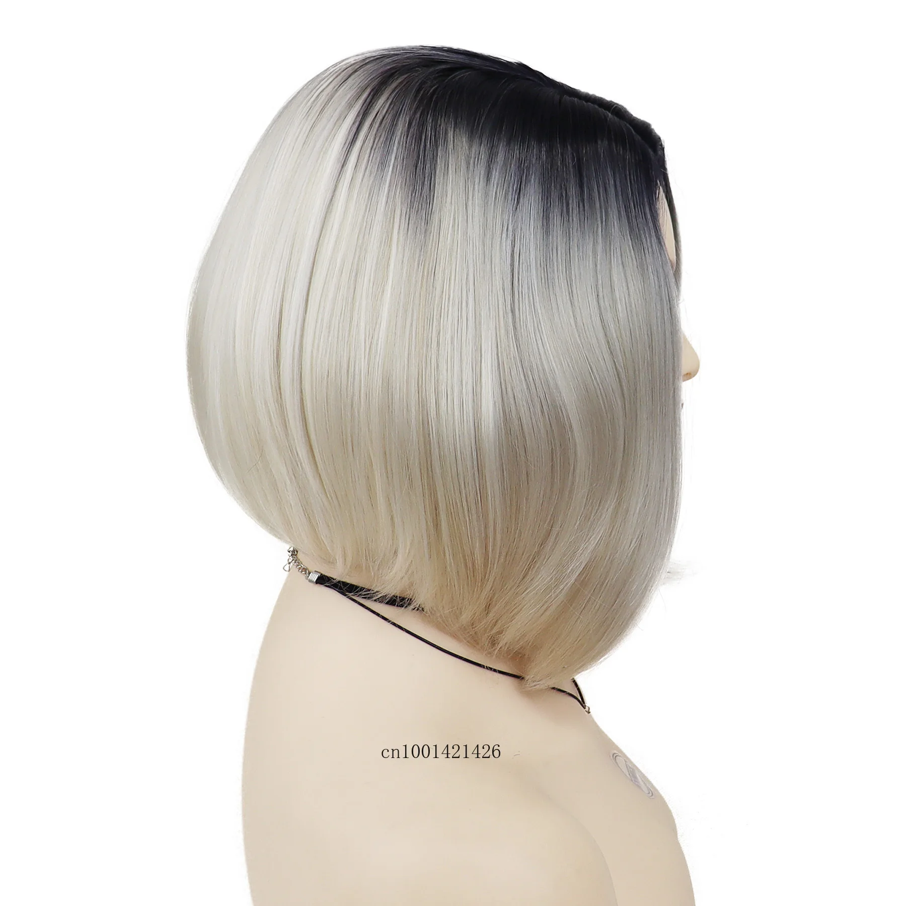 Synthetic Platinum Blonde Bob Wig Female Ombre Color Short Bobs Haircuts Mommy Wig Side Bangs Natural Straight Wigs for White