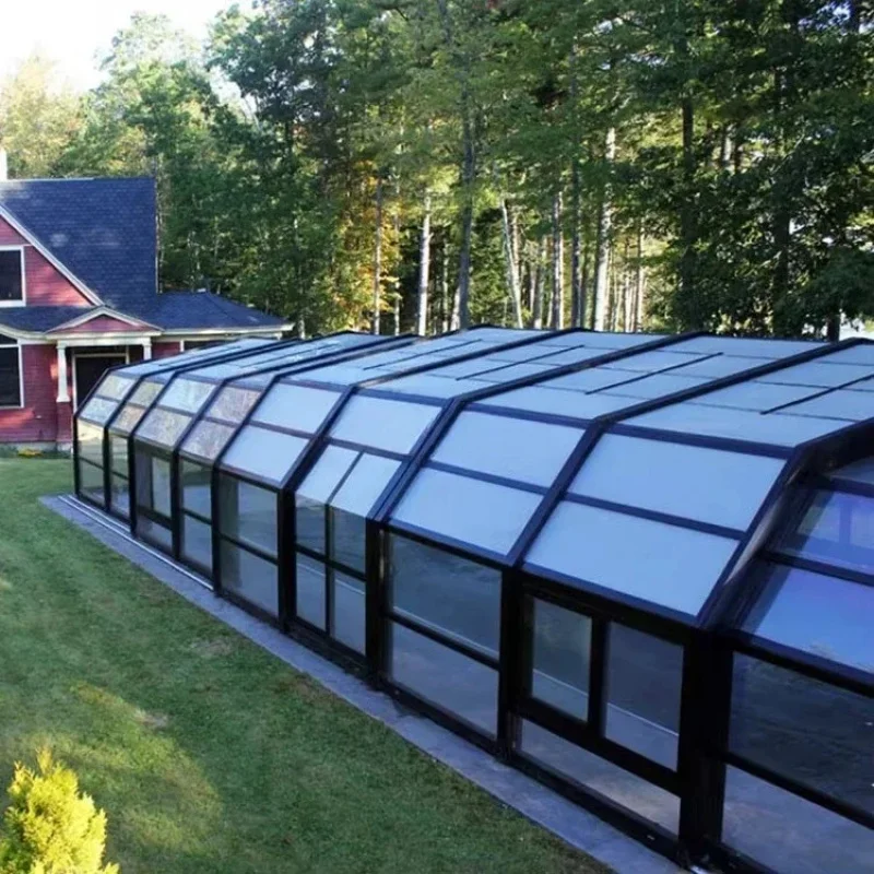 Outdoor Aluminum Frame Removle Room Enclosure ized Retractle Sliding Tempered Glass Roof Swimming Pool Cover