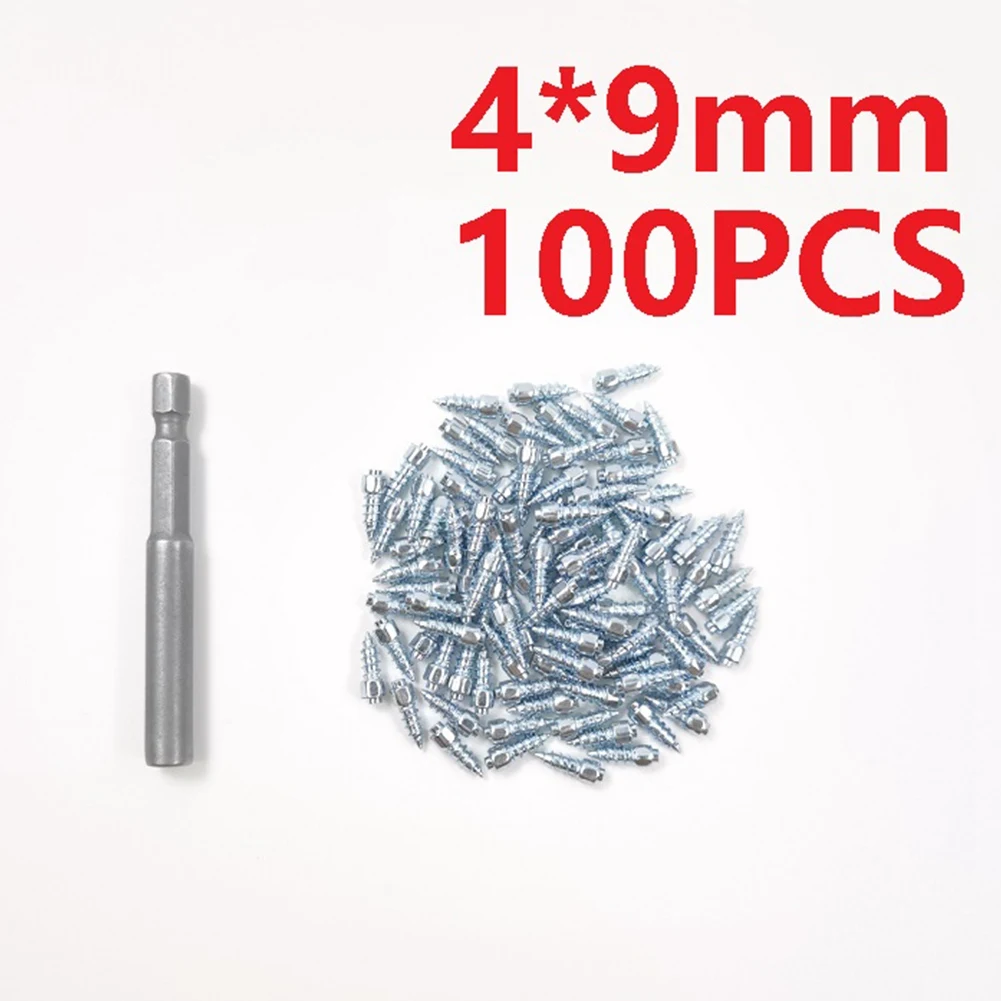 ABVE-100Pcs Spikes for Tires Universal Scooter Wheel Tire Snow Spikes Studs Tires Anti-Slip Screw Stud Trim 4X9mm