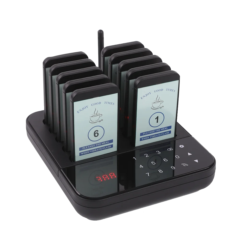 Wireless 433MHz Restaurant Cafe Nursing Home Customizable 10-Pager System with 500m Range