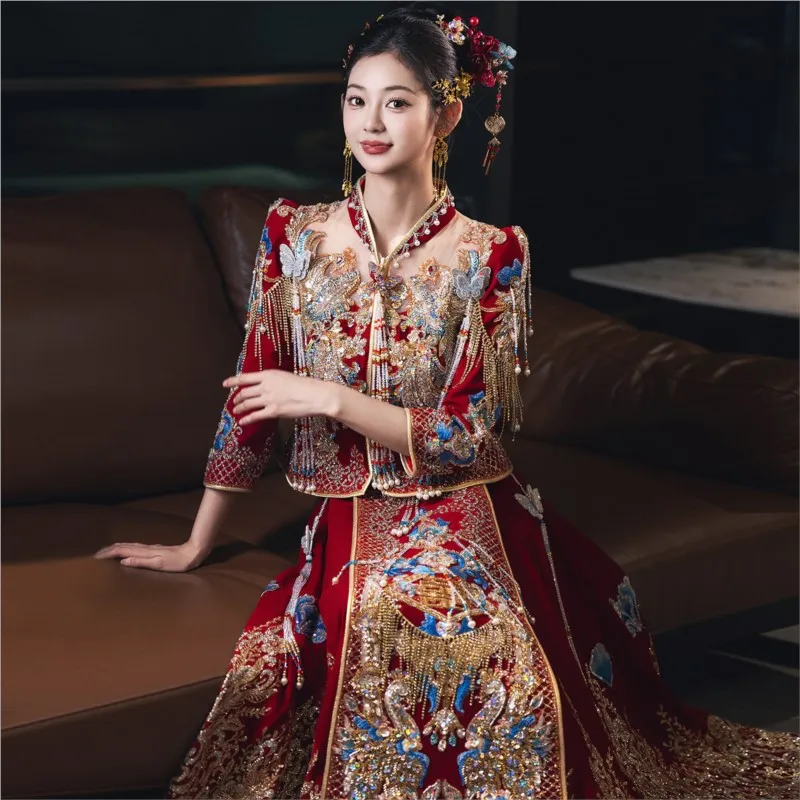 

New style wedding dress for brides large-sized dragon and phoenix gowns ceremonies