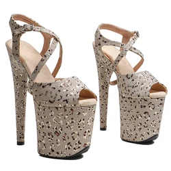 Leecabe  8Inch/20cm  Leopard  Glitter  upper  Platform  High Heels party Sandals  stripper heel Pole Dance Shoes