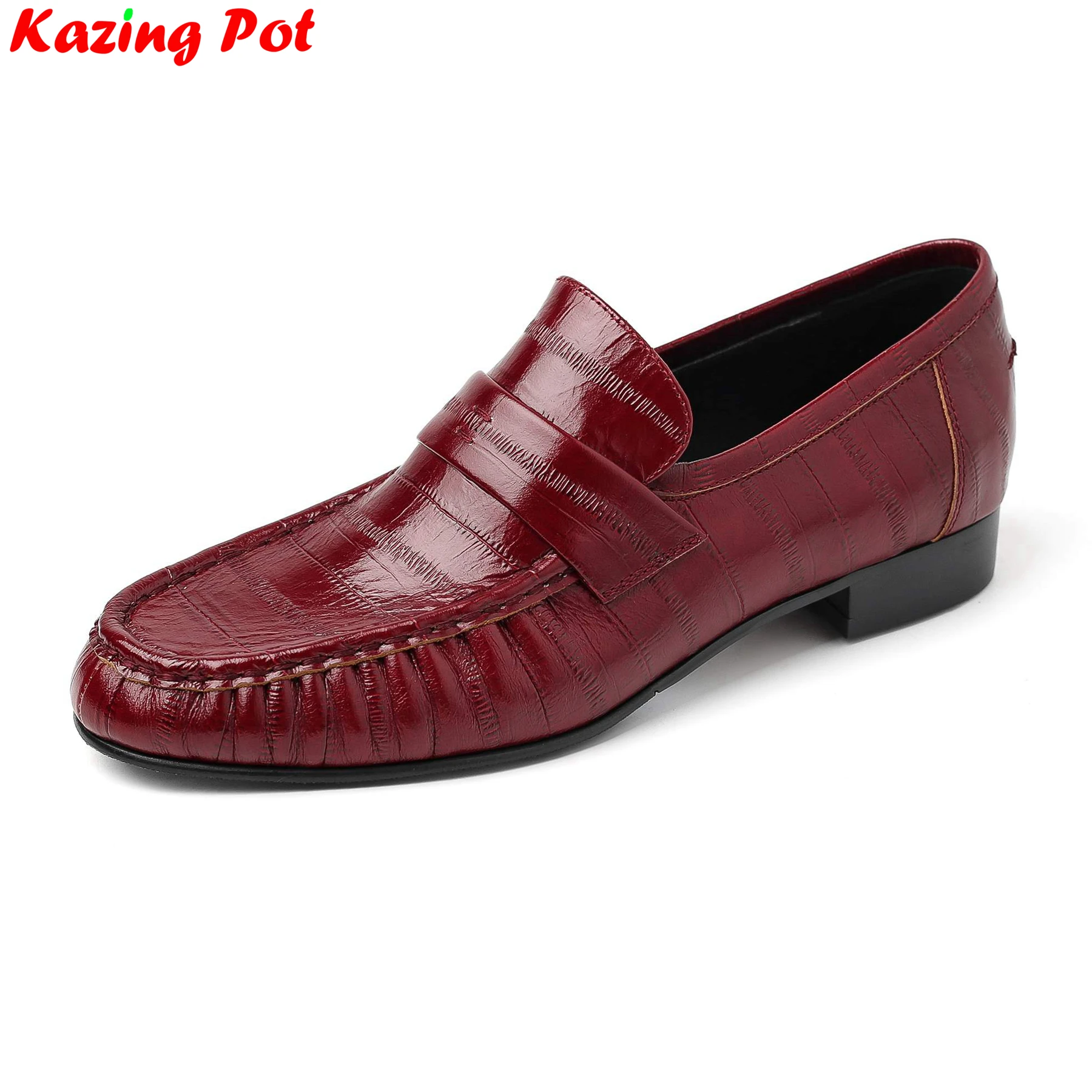 Big Size 34-41 Cow Leather Round Toe Low Heels Shallow Pleated Spring Autumn Shoes Dating Loafers Casual Party Brand Women Pumps