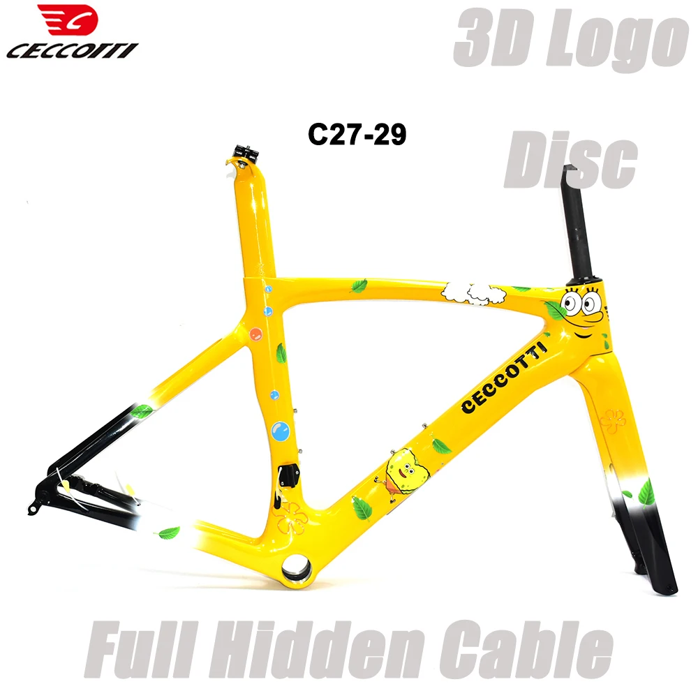 CECCOTTI 3D Logo Carbon Road Bike Frameset With Handlebar Full Hidden Cable Design Bicycle Frameset