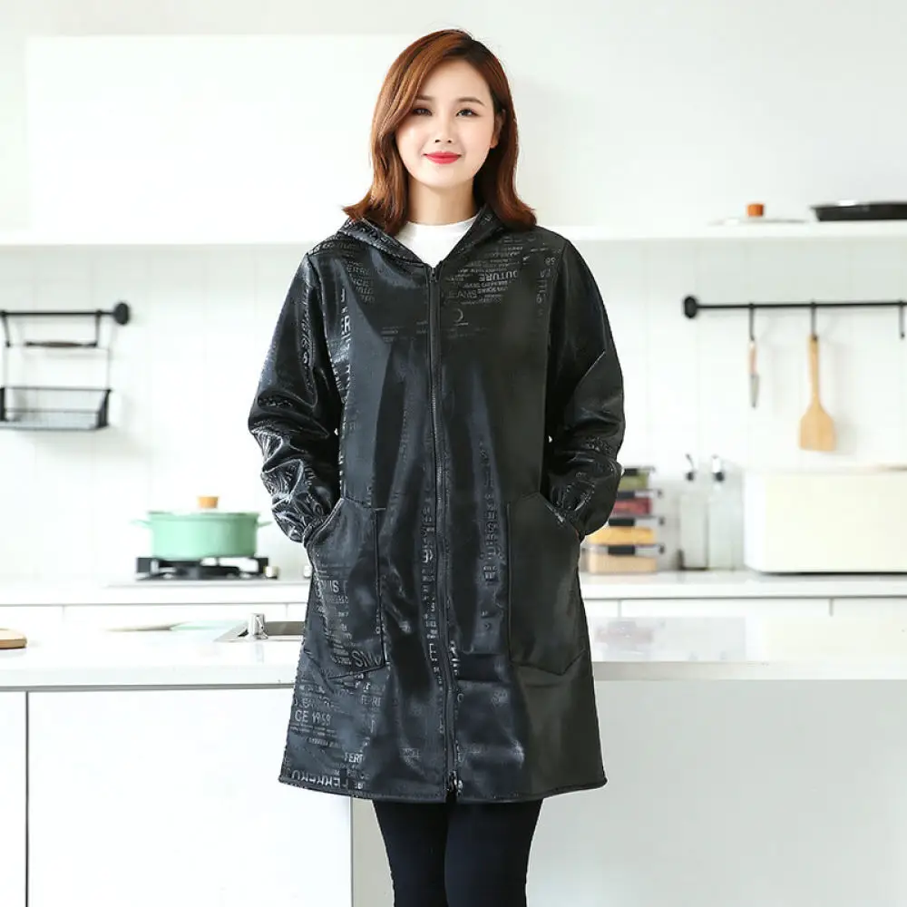 Kitchen Cleaning Apron Waterproof PU Leather Long Sleeve Smock Oil Proof Durable Soft Thickened Workwear Unisex Professional