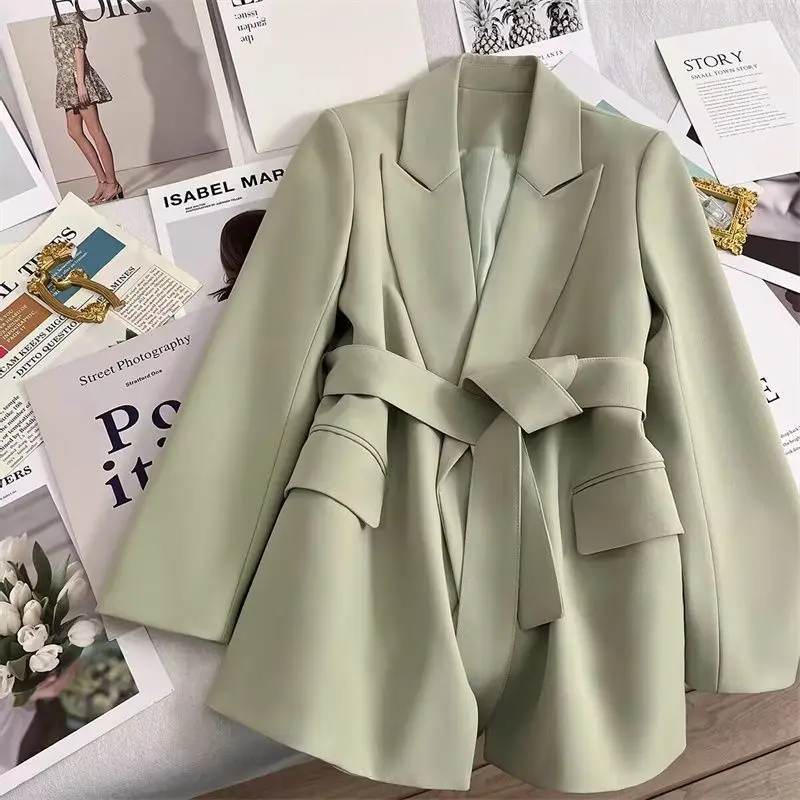 2026 Spring Autumn Female Mint Mambo Wear Suit Waist Fried Street Women's Korean Version Versatile Skinny Jacket Belt Suit Tide