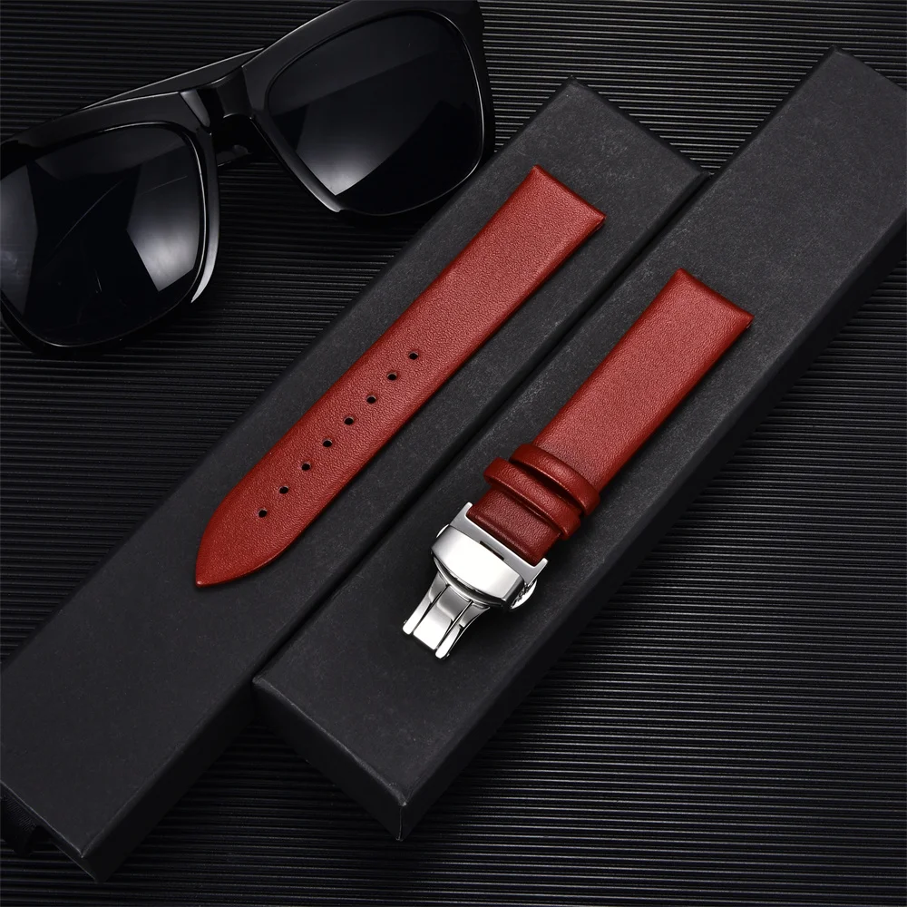 

Ultra-thin Genuine Leather Strap 16mm 18mm 20mm 22mm with Automatic Butterfly Clasp for Samsung Galaxy Watch 4 Watchbands