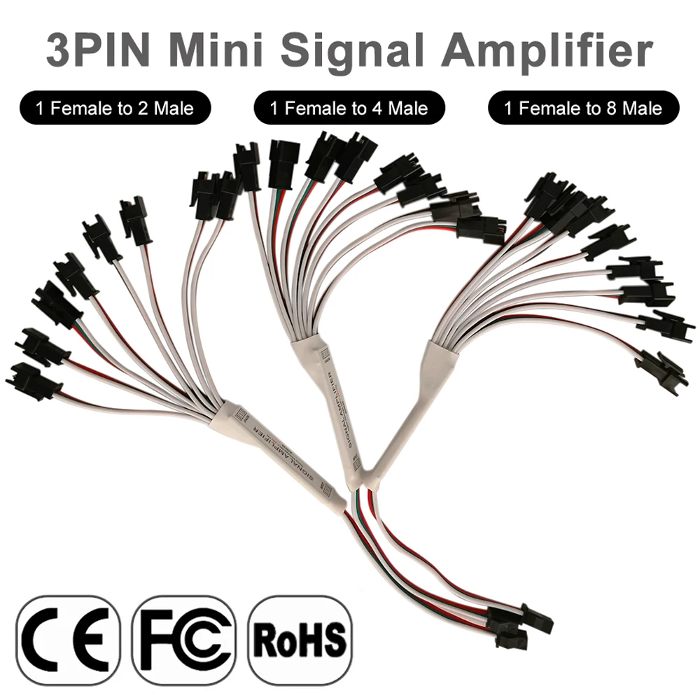 LED Strip Mini TTL Signal Amplifier Repeater 1 TO 2/4/8 For WS2812B WS2811 SK6812 3Pin RGB Addressable Pixel Light Module 5-24V