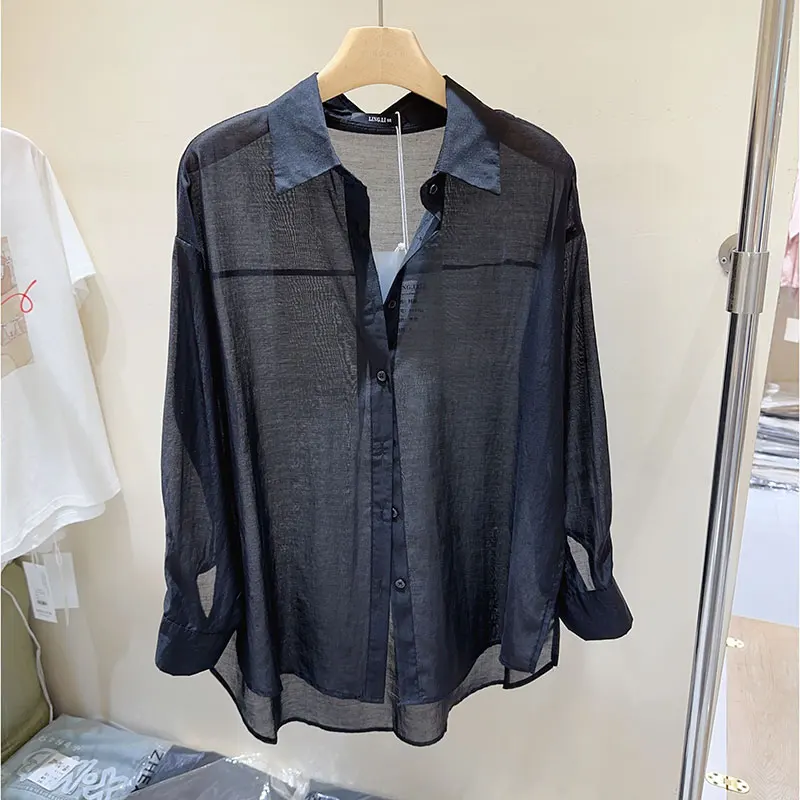 Elegant Fashion Harajuku Slim Fit All Match Shirt Solid Button Thin Cotton Long Sleeve Tops Women Loose Casual Women's Clothing