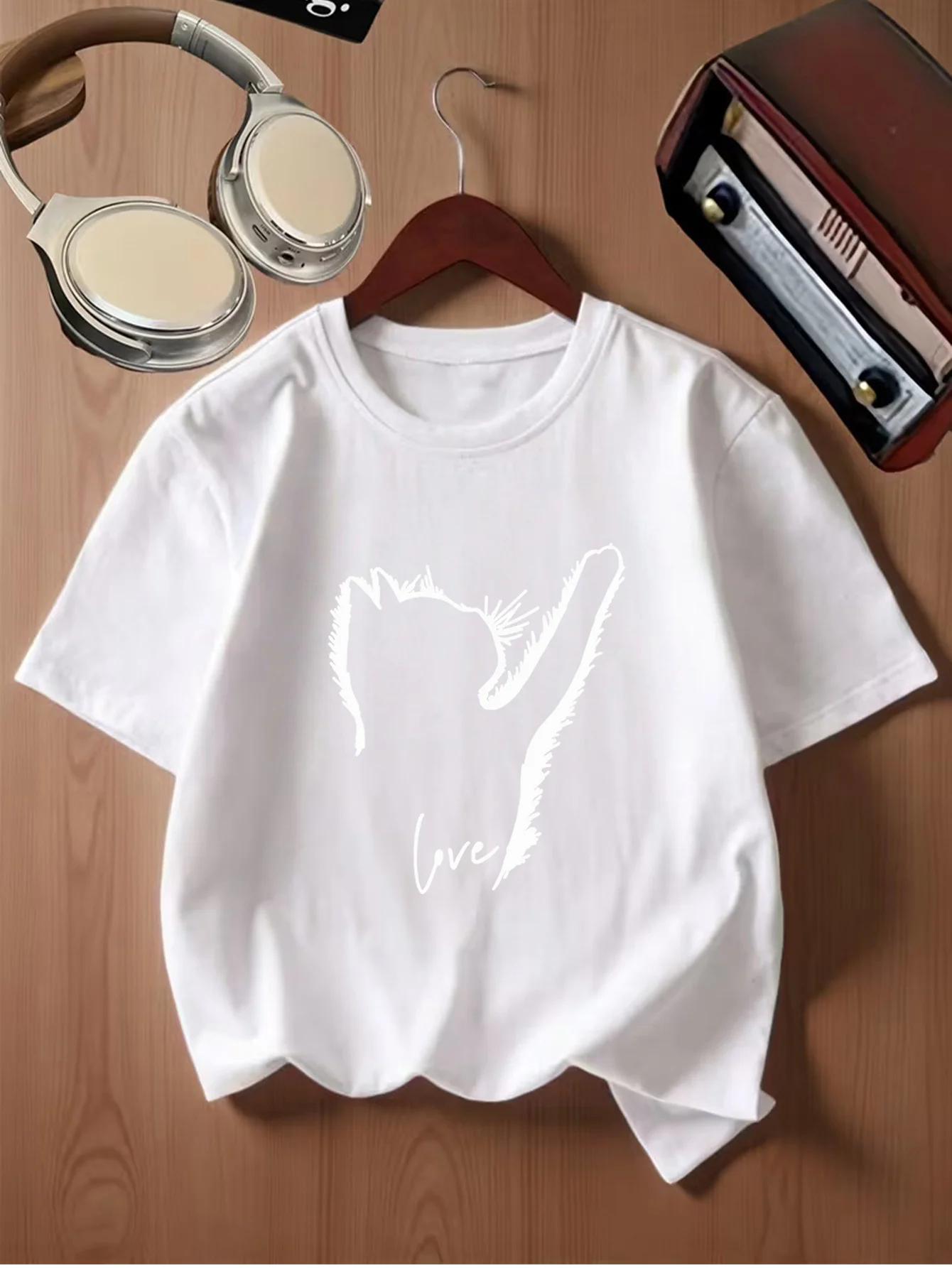 Minimalist Outline Kitten Stretch Paw Love Text Sweet Print Kids T Shirt Boys Girls Family Matching Summer Crew Neck Casual Tee