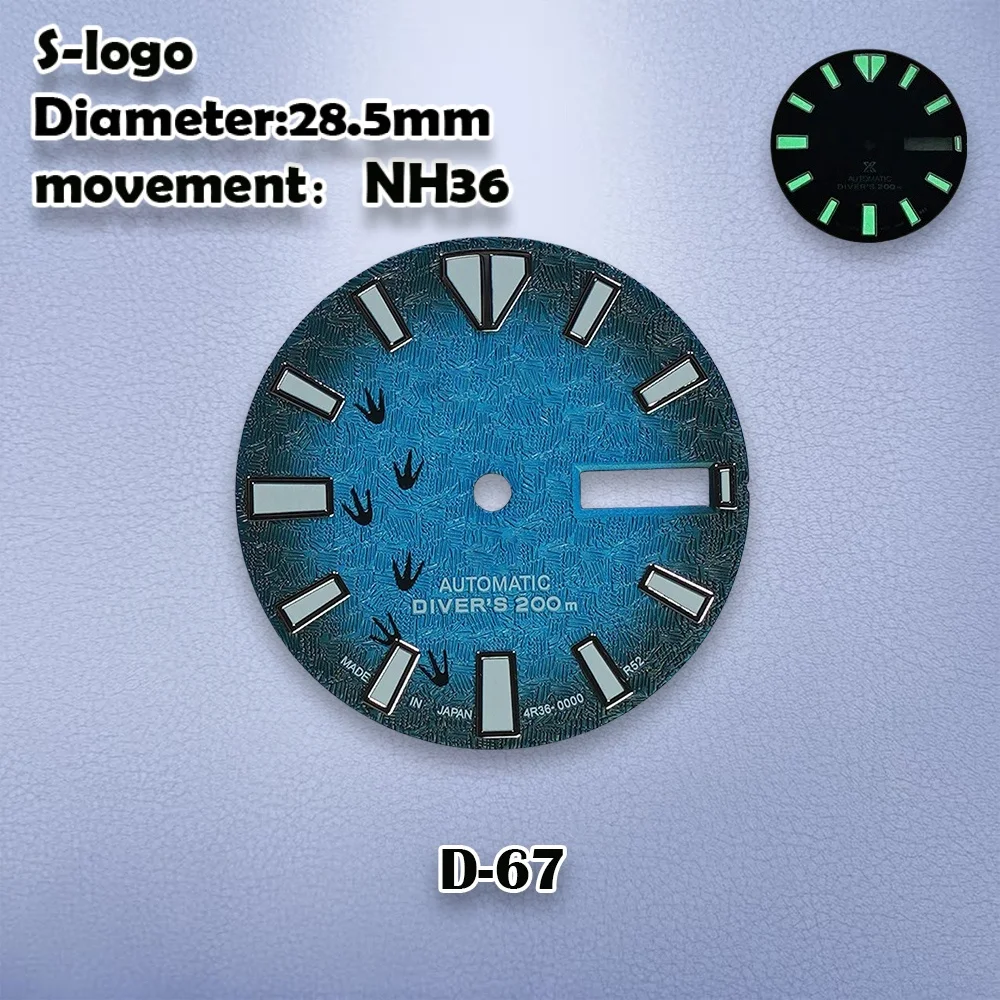 28.5 مللي متر S شعار NH36 الطلب السماء الزرقاء البصمة ولوح ركوب الأمواج للكلاب Skx007 الطلب مناسبة لحركة NH36 الأخضر المضيء