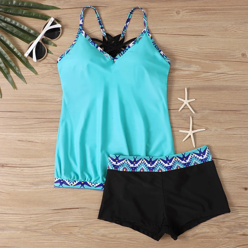 

Women's Bikini Beach Resort Dazzling Print Sports Pool Swimwear High Quality Sexy Crossover Straps Strapless Tankini S-6XL