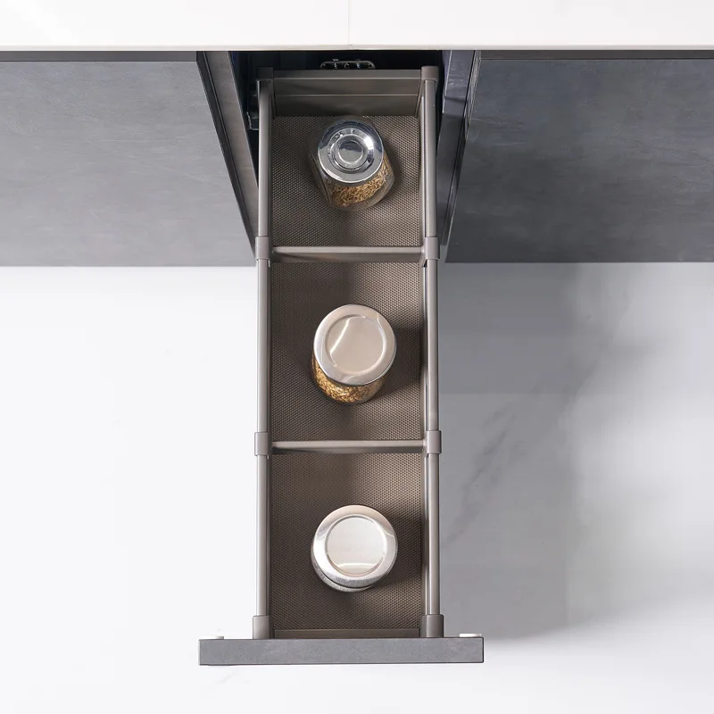 -oo Narrow-edge Pull-out Spice Drawer with Buffer for Kitchen Cabinet Side Installation