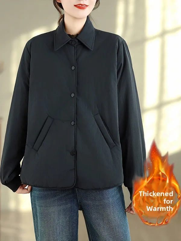 Jaet en coton léger coupe ample col jusqu'à manteau en coton Long Sve trajet Sle longueur régulière automne hiver vêtements pour femmes