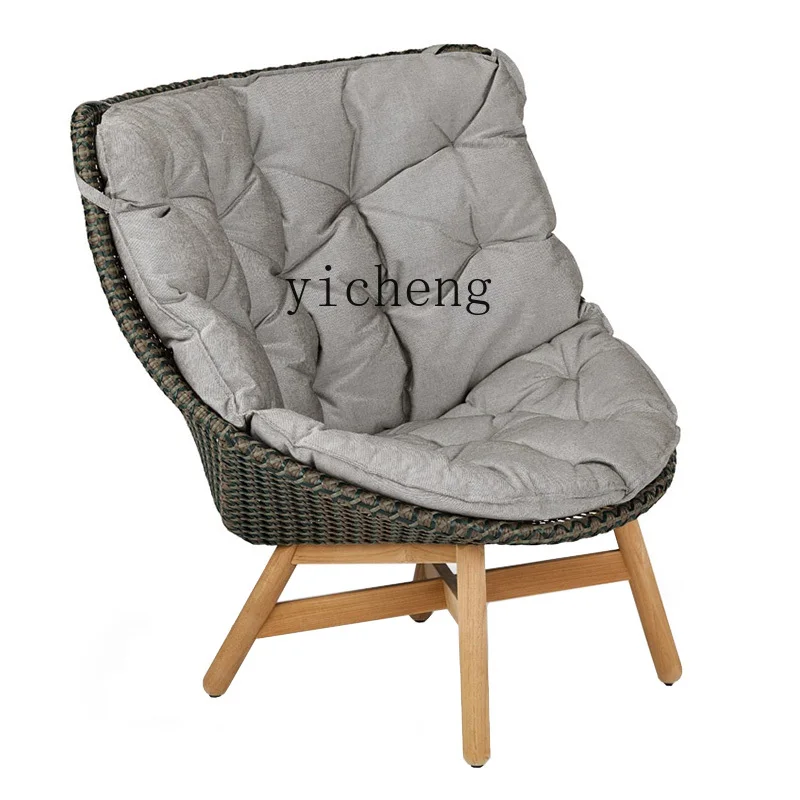 Tqh Balcony Teak Couch High-Profile Figure Outdoor Single Leisure Chair Recliner Bedroom Floor Lazy Rattan Sofa