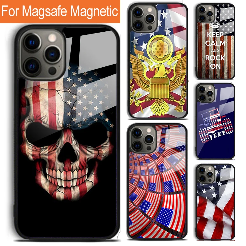 American Flag Made of Red White Blue Baseball Phone Case For iPhone 16 15 14 13 12 Pro Max Plus Magsafe Magnetic Wireless Cover