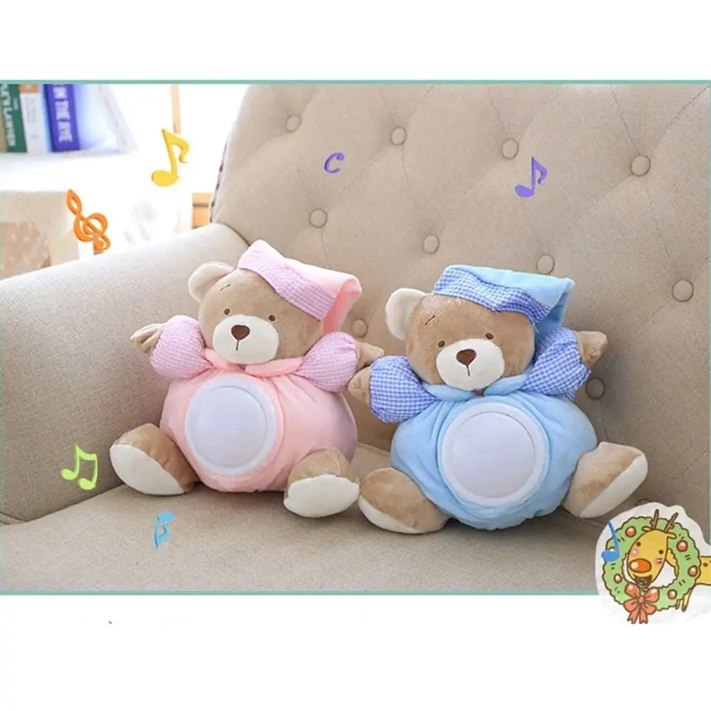 Giocattoli musicali portatili per calmare l'orso Tipo di stampa Luce respiratoria Dormire Comfort Orso Bambole interattive morbide per bambini in peluche per bambini