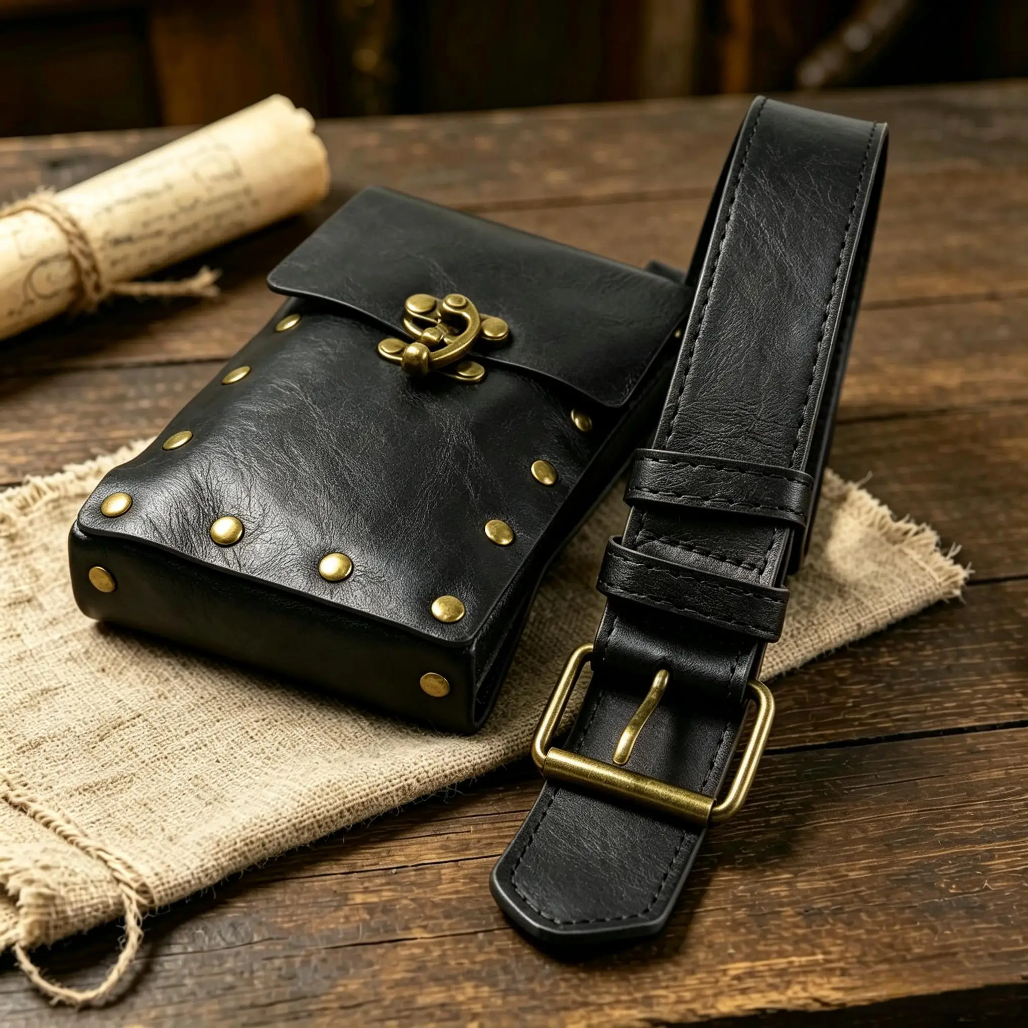 Mittelalterliche Renaissance-Gürteltasche aus PU-Leder, Vintage-Nieten-Hüfttasche, Cosplay-Kostüm-Accessoire für Telefon und Kleinteile – Detail 12