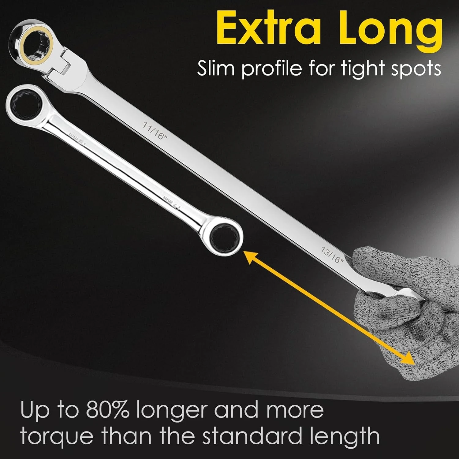 

Набор сверхдлинных ключей с храповым механизмом с гибкой головкой, SAE от 1/4 до 13/16 дюймов, 5 шт. Ключи с трещоткой с двойной коробкой и длинной ручкой, 72 зубца, хит продаж