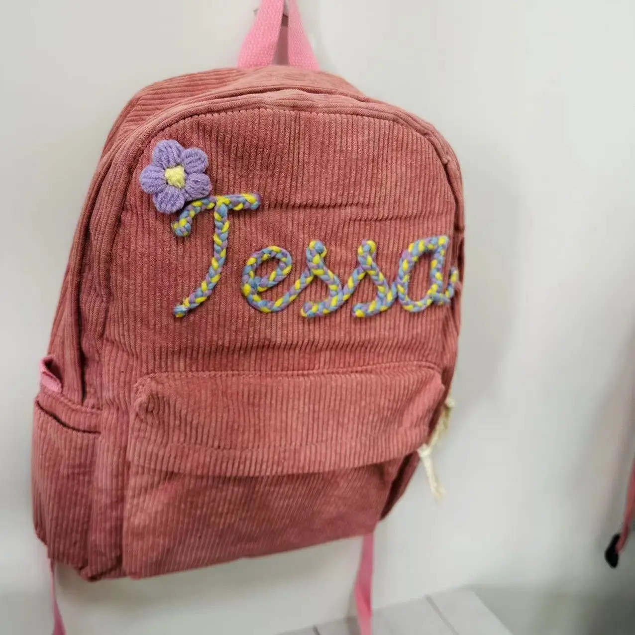 Personalized Hand-Embroidered Corduroy Backpack | Embroidered School Bag for Kids | Child\'s Toddler Backpack