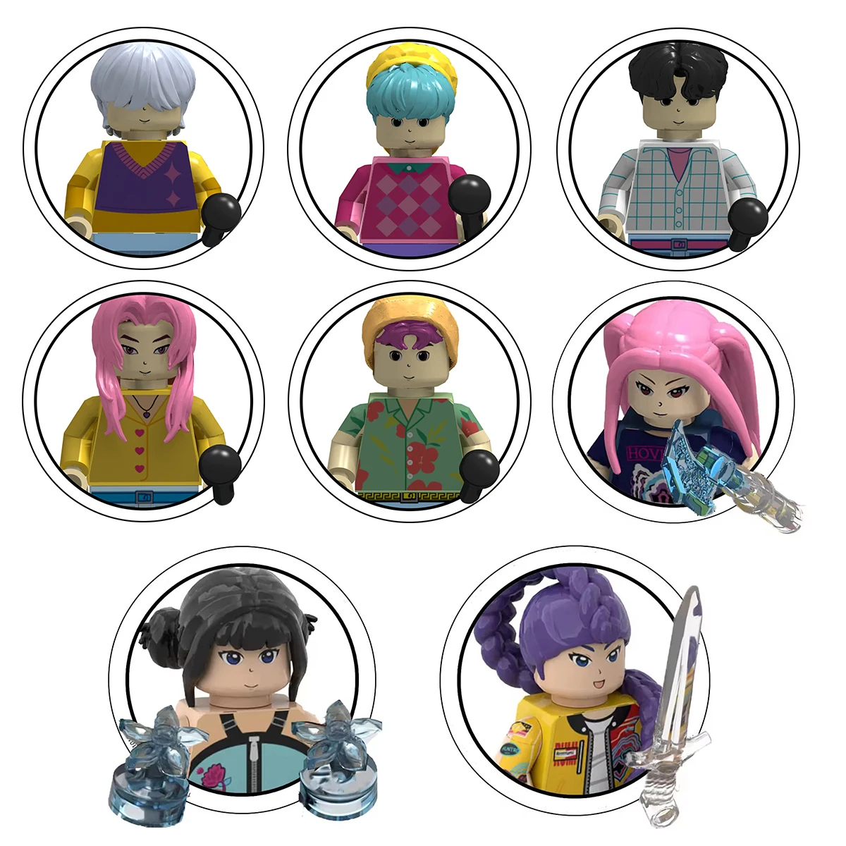 KPOP Demon Hunters muñeca de dibujos animados bloques de construcción Kawaii Mini figura de acción cabeza montaje juguetes juguetes educativos para niños regalo