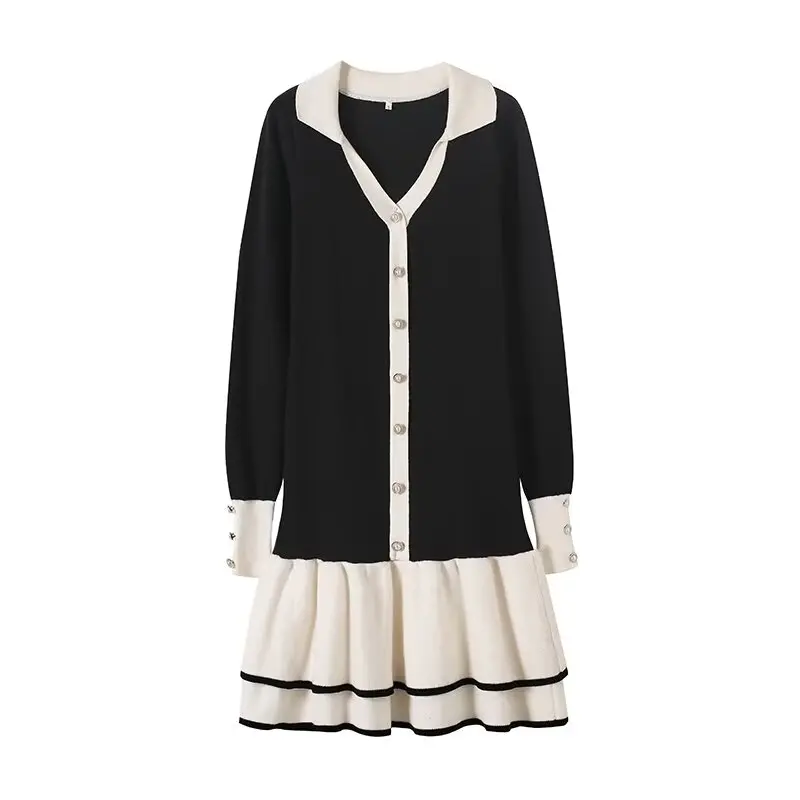 

Женское трикотажное платье с длинными рукавами и оборками, с пуговицами, в стиле ретро, модное, повседневное, лето 2026, шикарное