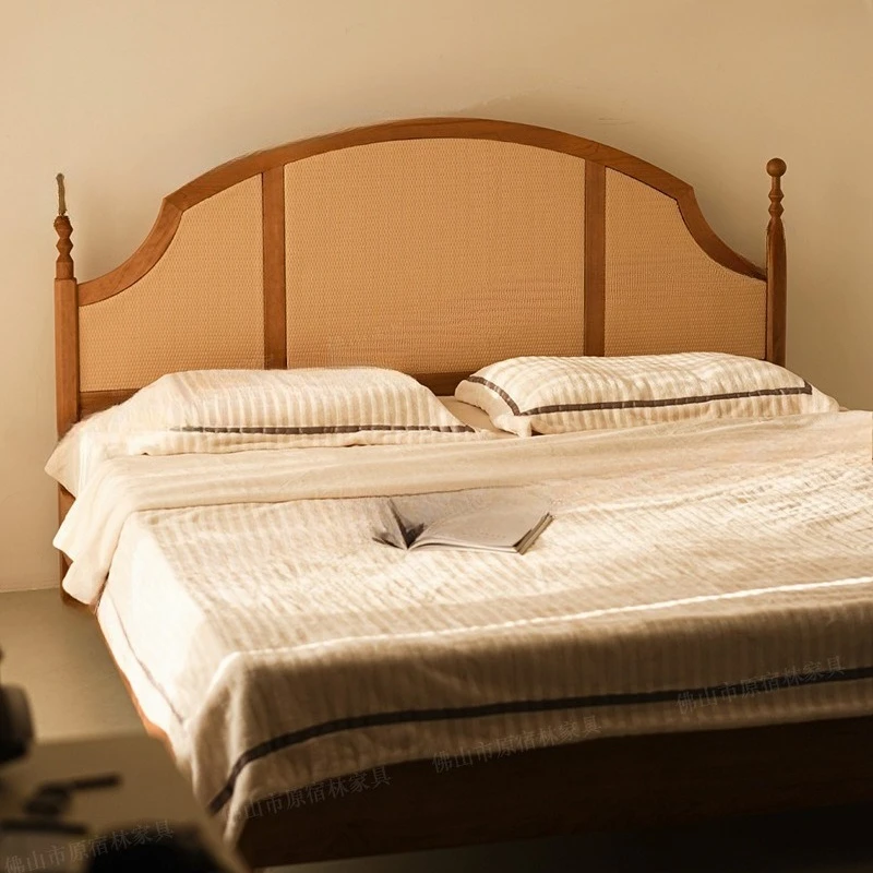 French retro rattan saigon bed double 1.5 meters bedroom rattan mat wedding bed solid wood bed